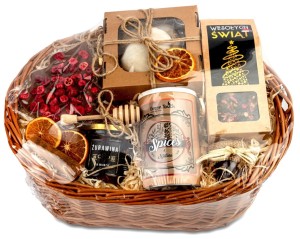 Kosz prezentowy świąteczny prezent grzaniec miód