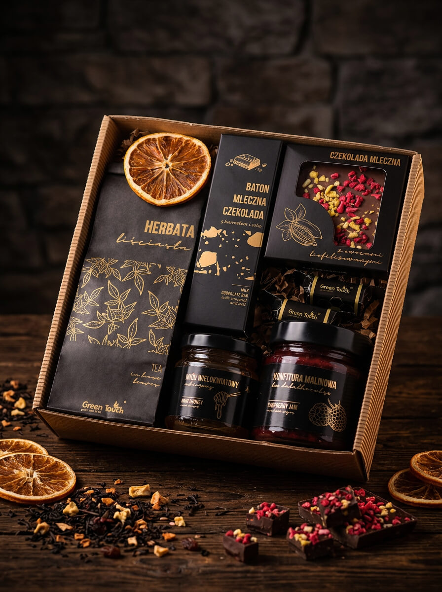 ELEGANCKI PREZENT PREMIUM ZESTAW SŁODYCZE HERBATA MIÓD KONFITURA KRAFTOWE (3).jpeg