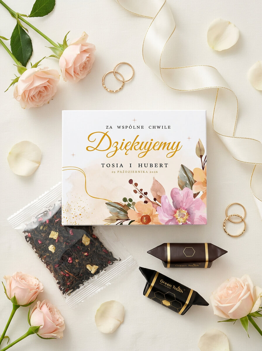 Podziękowanie dla gości upominek ślub wesele komunia chrzest zestaw herbata krówki z nadrukiem (1).jpeg