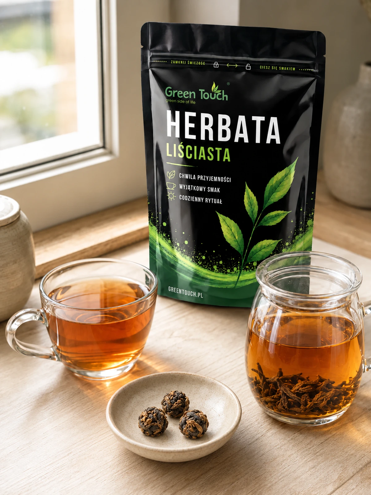 Long Zhu Black 50 g – aranżacja z herbatą