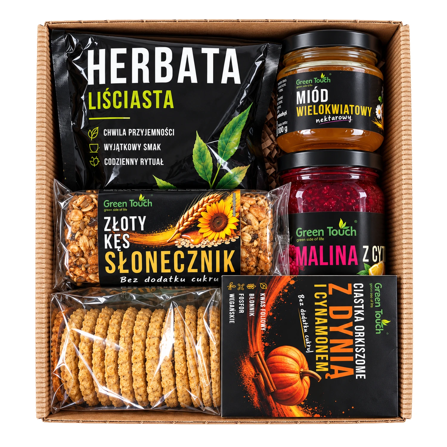 Zestaw prezentowy BX02 w otwartym kraftowym pudełku