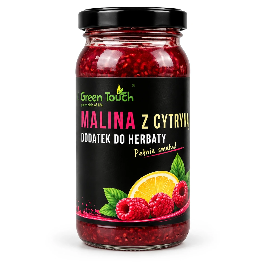 Opakowanie na białym tle — Malina z cytryną - dodatek do herbaty 300 g - Green Touch