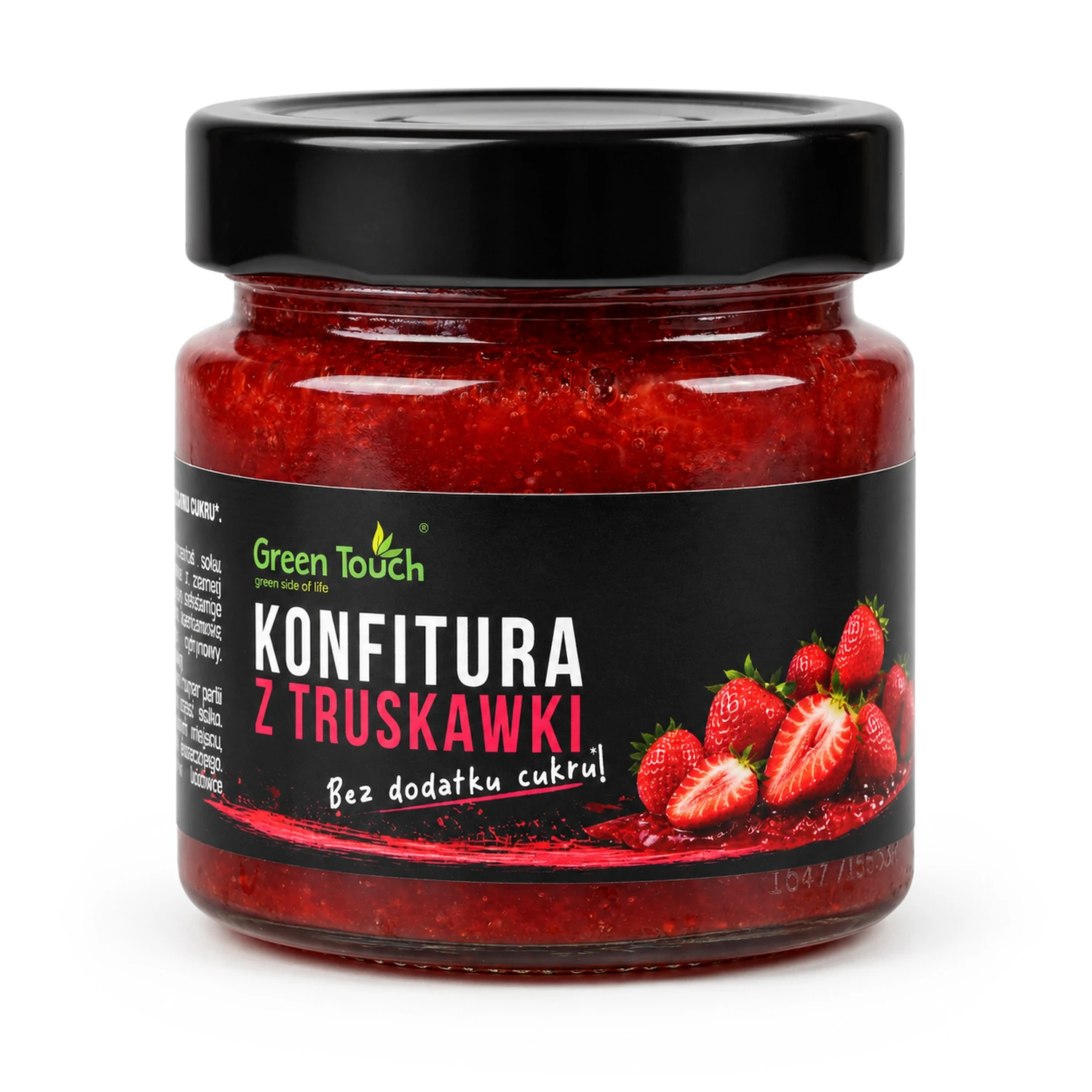 Słoik na białym tle — Konfitura z truskawki 190 g, 60% truskawek, bez dodatku cukru - Green Touch