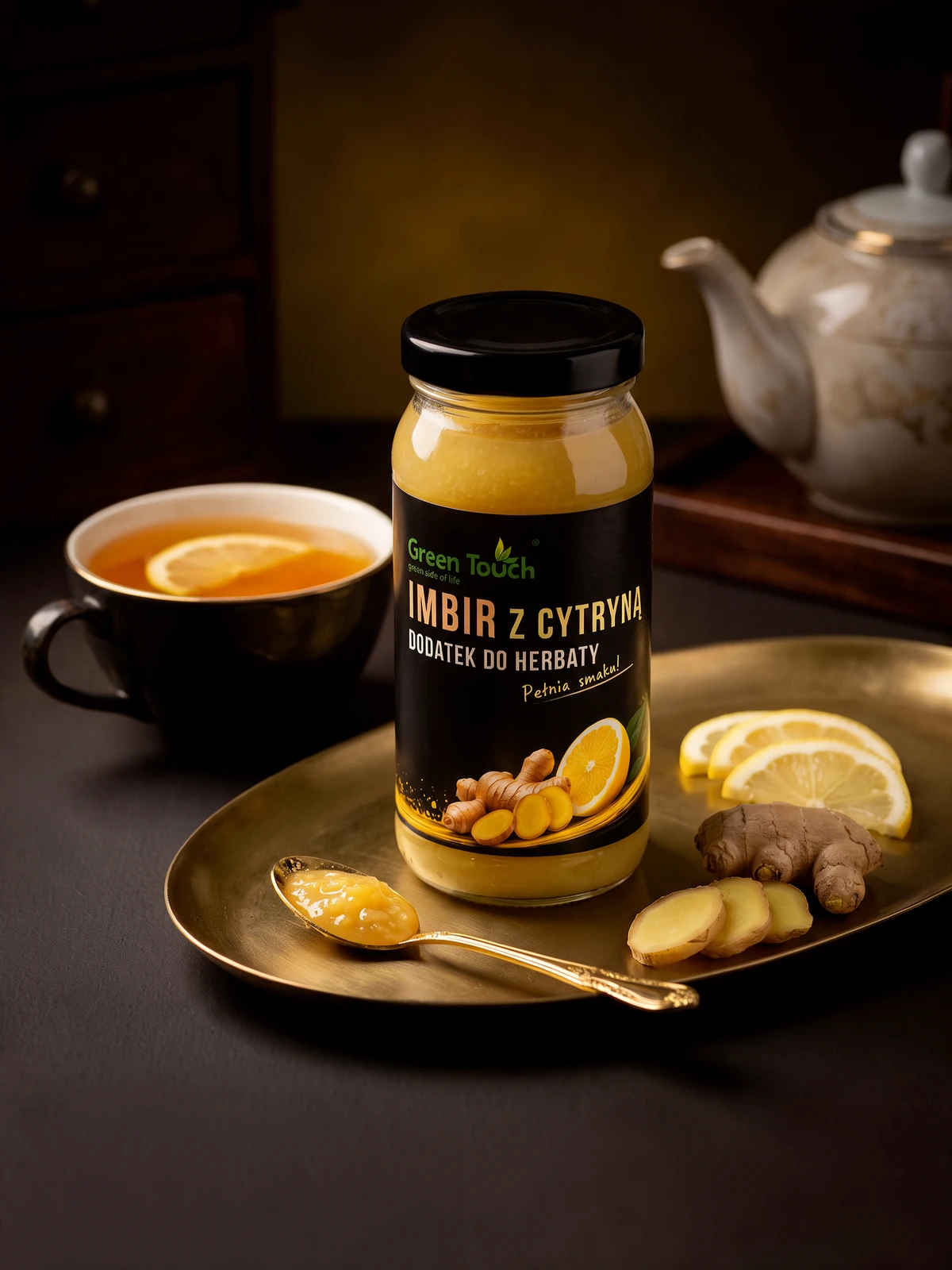 Aranżacja produktu — Imbir z cytryną - dodatek do herbaty 300 g - Green Touch
