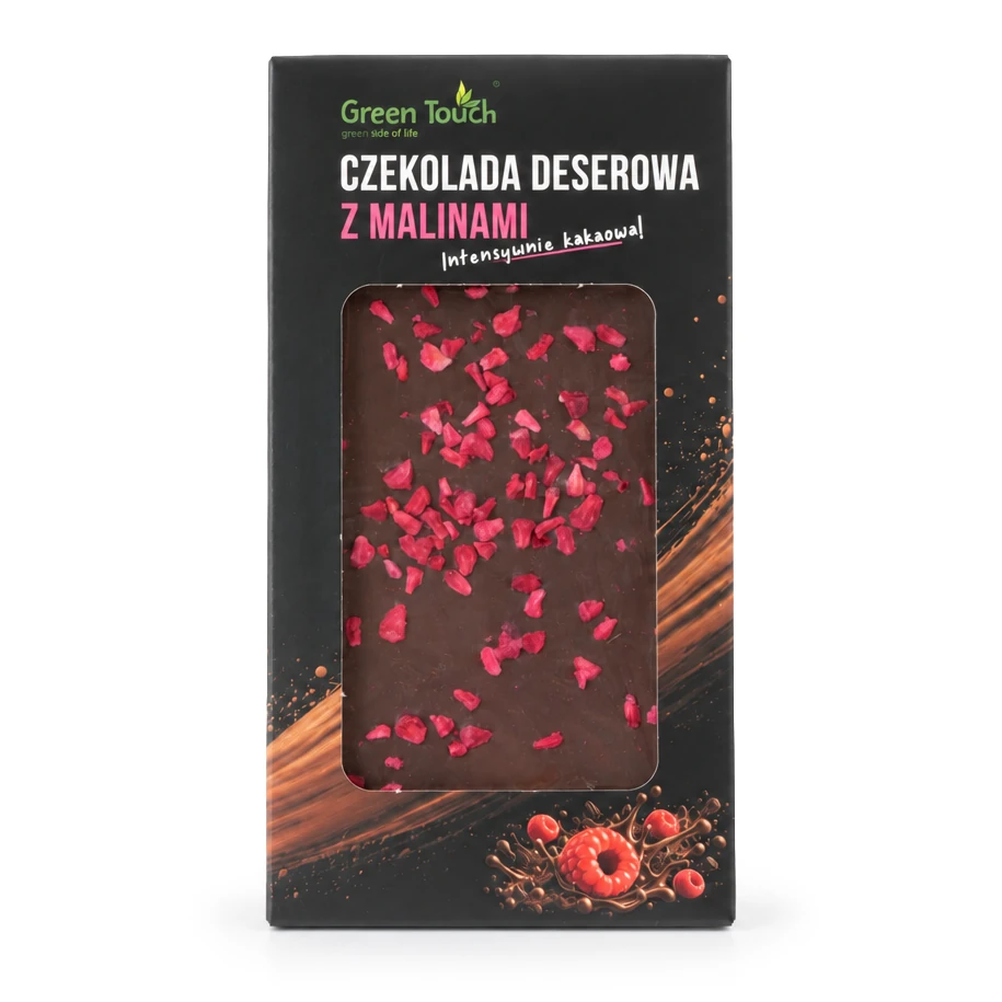 Opakowanie na białym tle — Czekolada deserowa z malinami liofilizowanymi 50 g - Green Touch