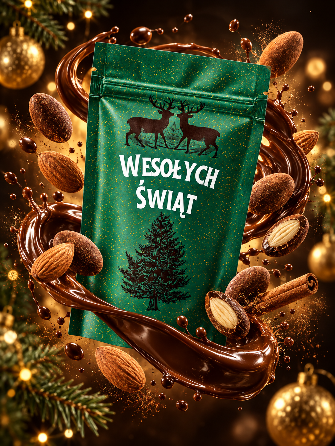 Świąteczna aranżacja migdałów w mlecznej czekoladzie z cynamonem Green Touch