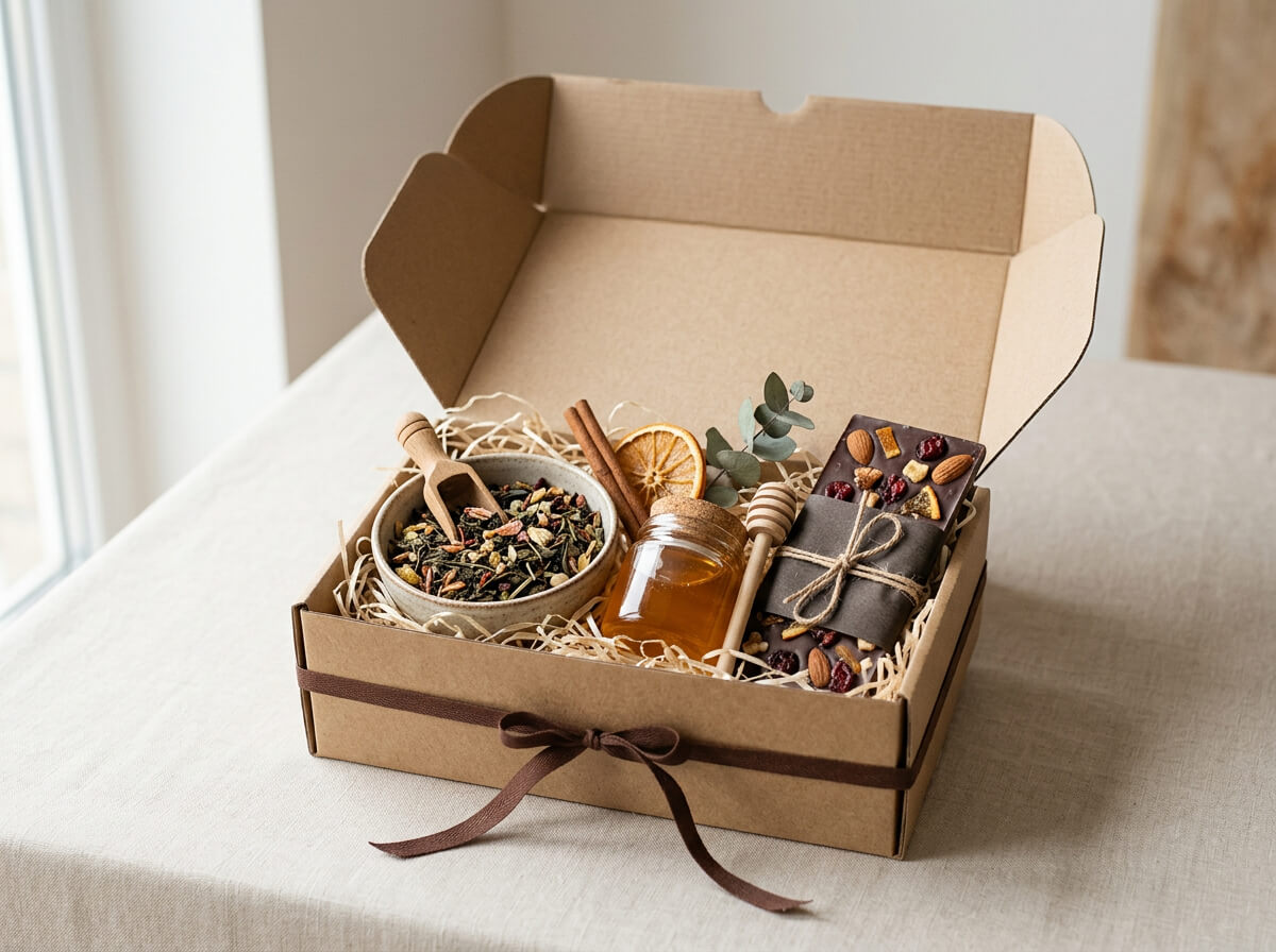 Zestawy prezentowe dla firm: jak skomponować elegancki box z herbatą, miodem i czekoladą dla pracowników i klientów?